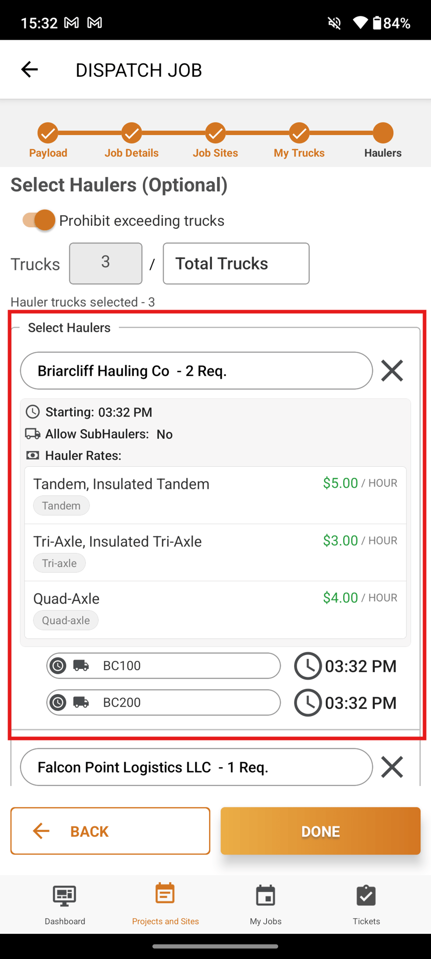 Hauler Rate Unit of Measure on the Dispatch Form (mobile)