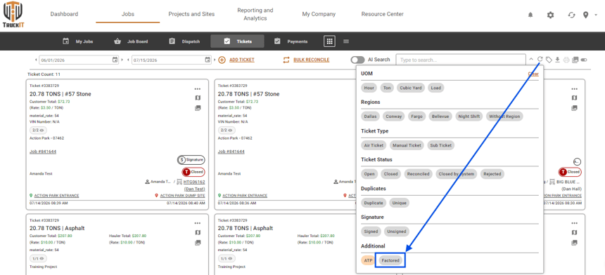 Factored ticket filter