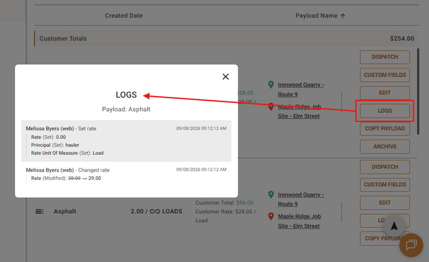 Audit Log for Project Payload