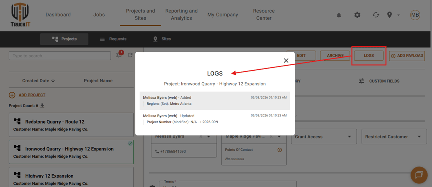 Audit Log for Project