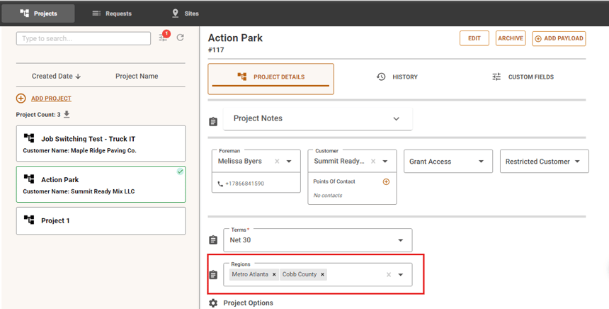 Multiple regions assigned to a project