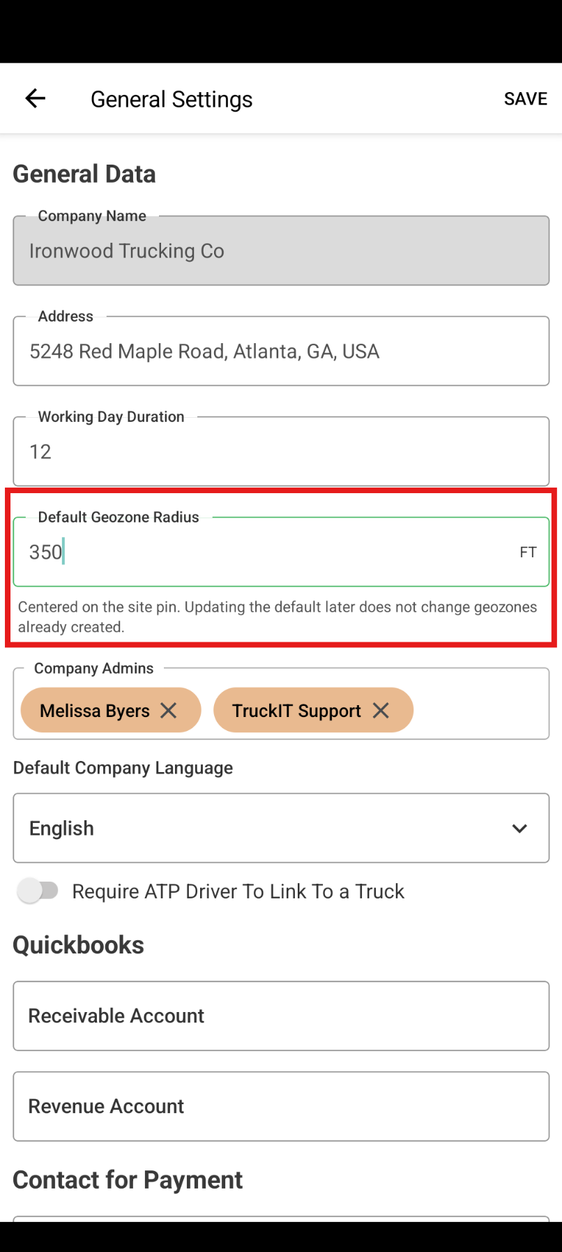 Default geozone radius setting (mobile)