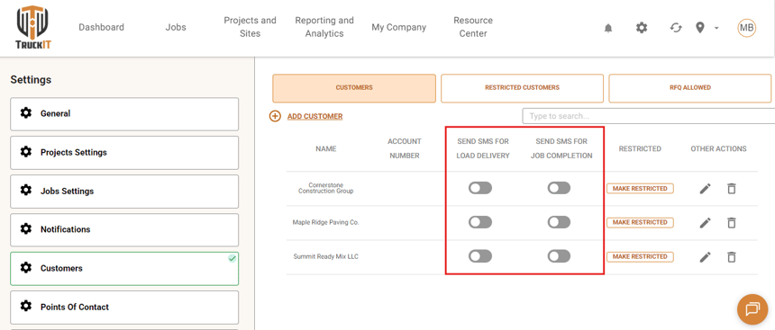 Send customer message on load delivery