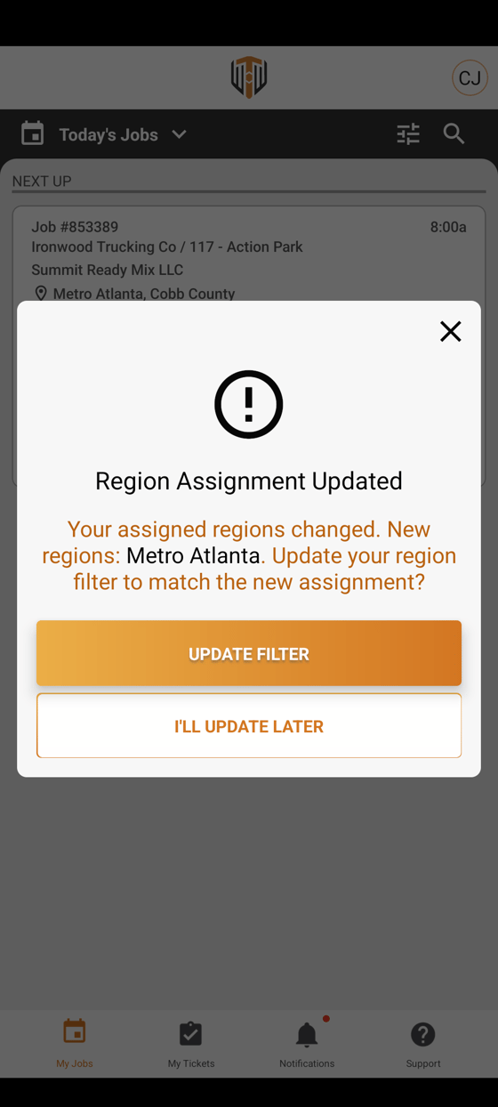Push notification when assigned region changes