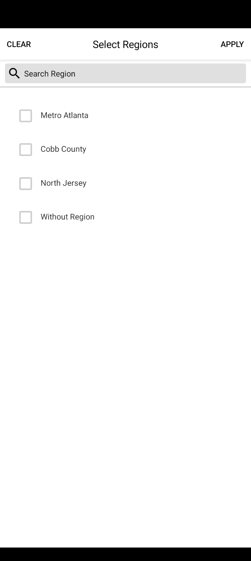 Without Region filter on My Fleet (mobile)