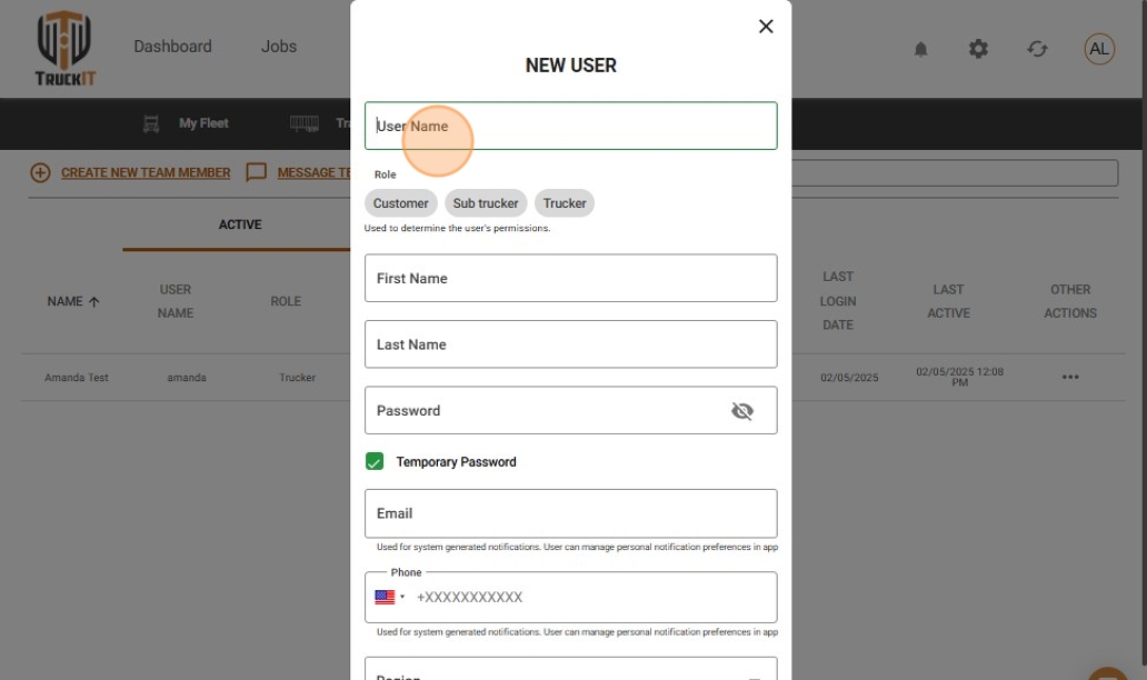 Add the required user information