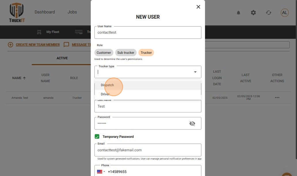 Select Dispatch from the drop-down