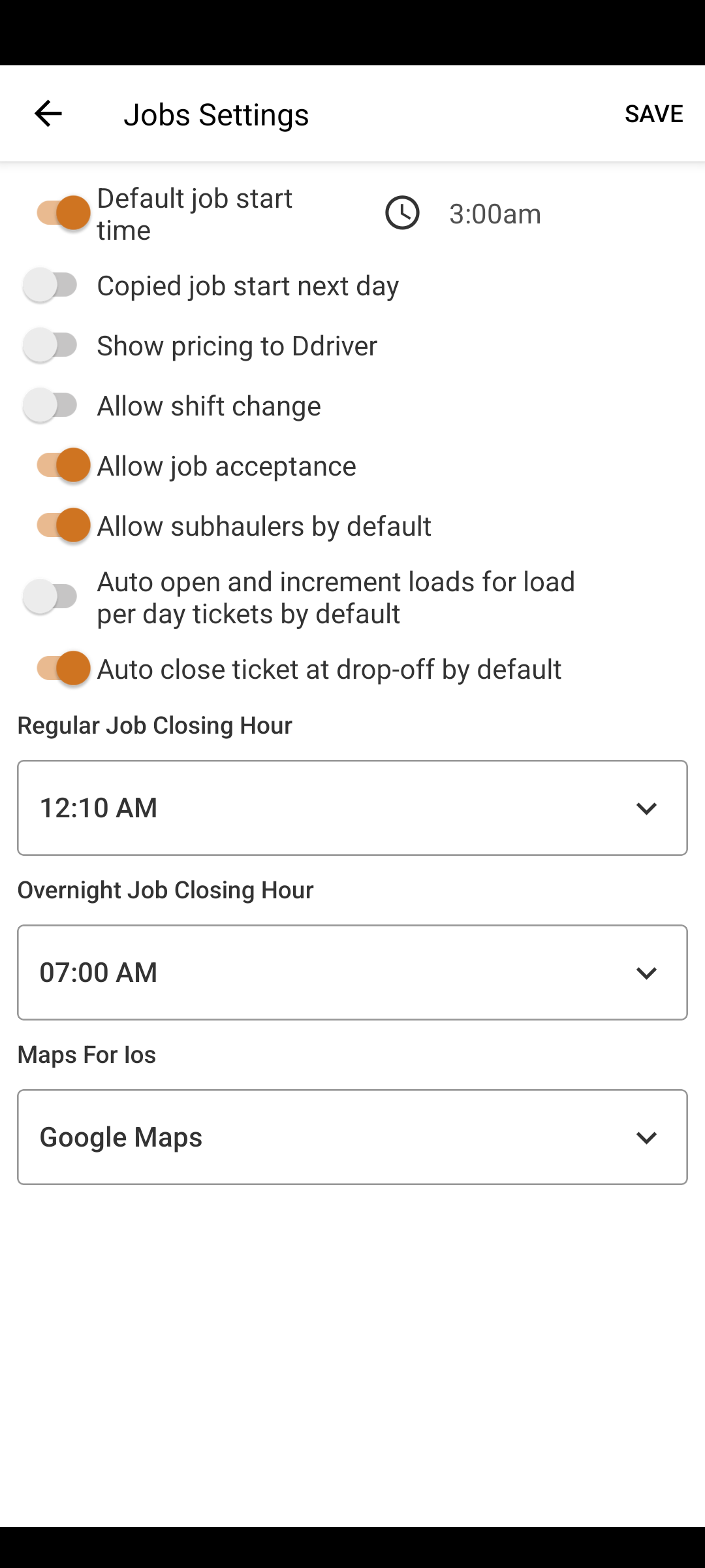 Auto open ticket mobile setting